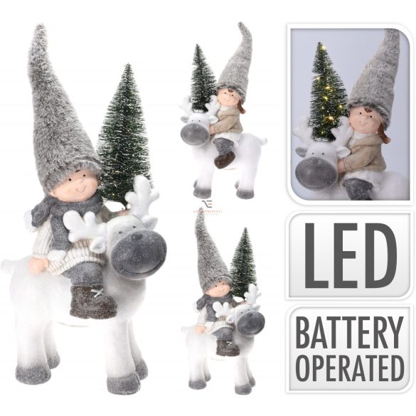 Karácsonyi gyerek figura szarvassal LED 2 féle