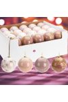 Prémium Karácsonyfa gömb Elegance púder, rózsaszín, fehér, arany  8 cm 4 db-os szett LIMITED