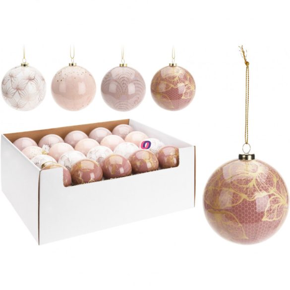Prémium Karácsonyfa gömb Elegance púder, rózsaszín, fehér, arany  8 cm 4 db-os szett LIMITED