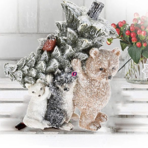 Karácsonyi állatfigurák fenyővel  17 cm poly 2 féle választható kivitel