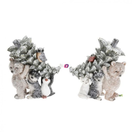 Karácsonyi állatfigurák fenyővel  17 cm poly 2 féle választható kivitel