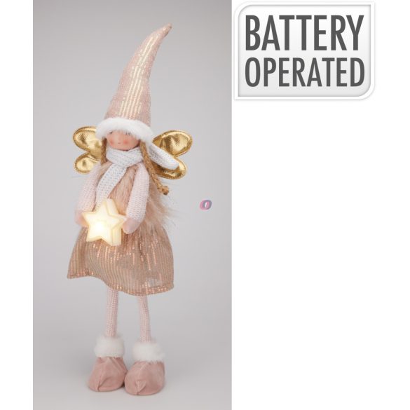 Plüss Angyal LED-es Csillaggal – Rózsaszín, 67 cm