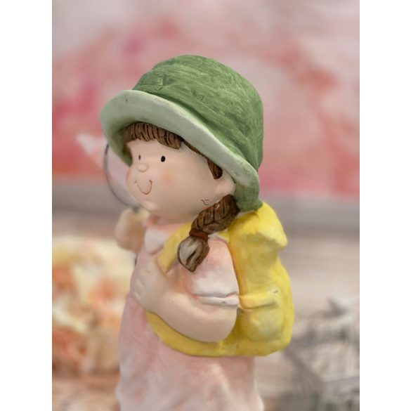Kerti figura kisfiú, kislány lepkefogóval pasztel 43 cm