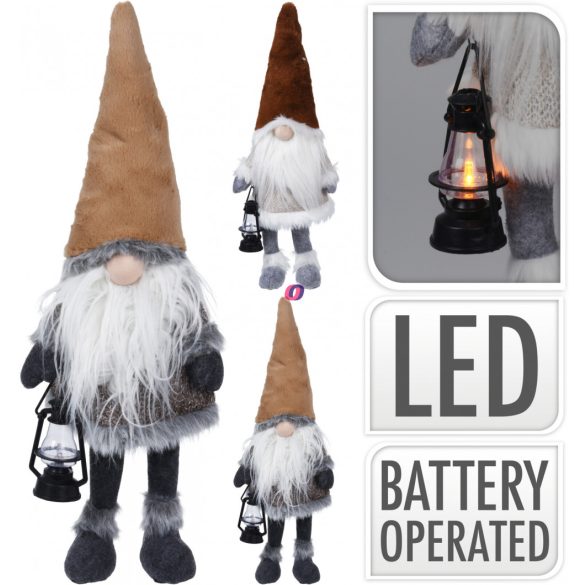 Manó lámpással 84 cm 2 féle textil karácsonyi manó LED világítással