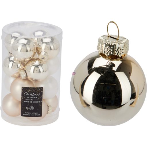 Karácsonyi üveggömb szett – 16 db-os 35 mm pezsgő
