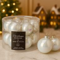   Prémium üveg fehér karácsonyfagömb 5 cm 12 db-os gyöngyház