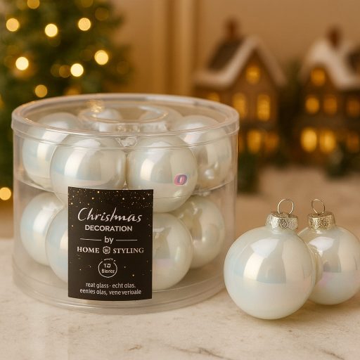Prémium üveg fehér karácsonyfagömb 5 cm 12 db-os gyöngyház