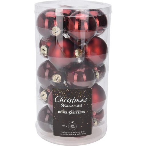 Karácsonyi üveggömb szett – 20 db-os 60 mm bordó
