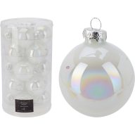   Prémium üveg fehér karácsonyfagömb 6 cm 20 db-os irizáló