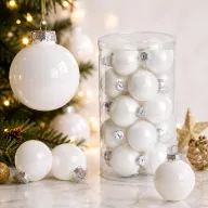 20 részes üveg karácsonyi fehér gömbdísz szet, 6 cm