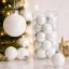 20 részes üveg karácsonyi fehér gömbdísz szet, 6 cm