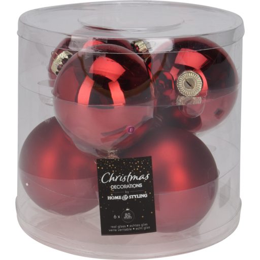 Karácsonyi üveggömb szett – 6 db-os 8 cm piros