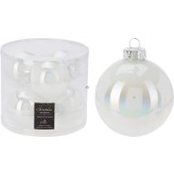   Karácsonyi üveggömb szett – 6 db-os 80 mm fehér, irizáló