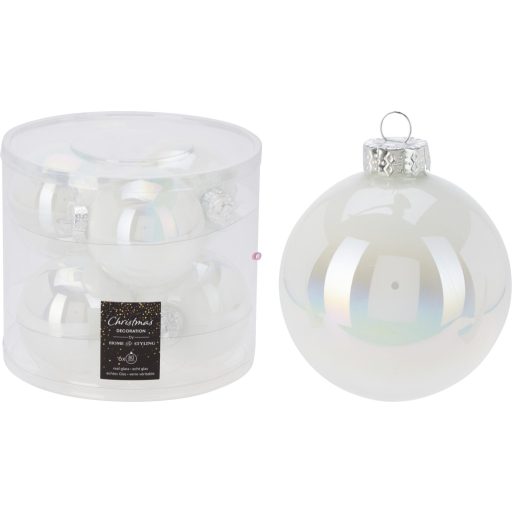 Karácsonyi üveggömb szett – 6 db-os 80 mm fehér, irizáló