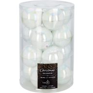   Karácsonyi üveggömb szett – 16 db-os 80 mm fehér, irizáló