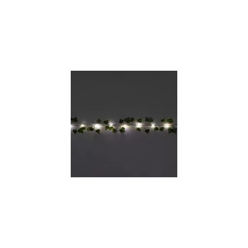 Őszi borostyánlevél fényfüzér, 2 méter, 20 db melegfehér micro LED, időzítő, elemes tápellátás, beltéri kivitel
