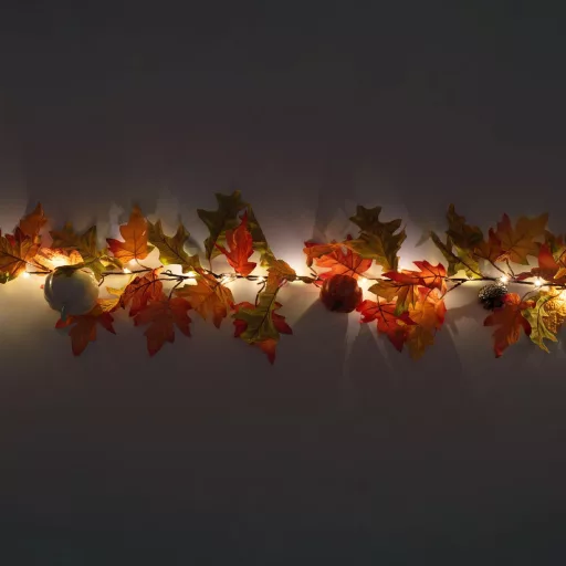 Őszi hangulat fényfüzér, girland 1,8 méter, 40 db melegfehér micro LED, időzítő, elemes tápellátás, beltéri kivitel