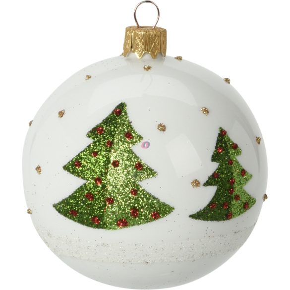 XL Kézműves Fehér karácsonyfagömb szett üveg, kézzel festett 10 cm 6 db-os