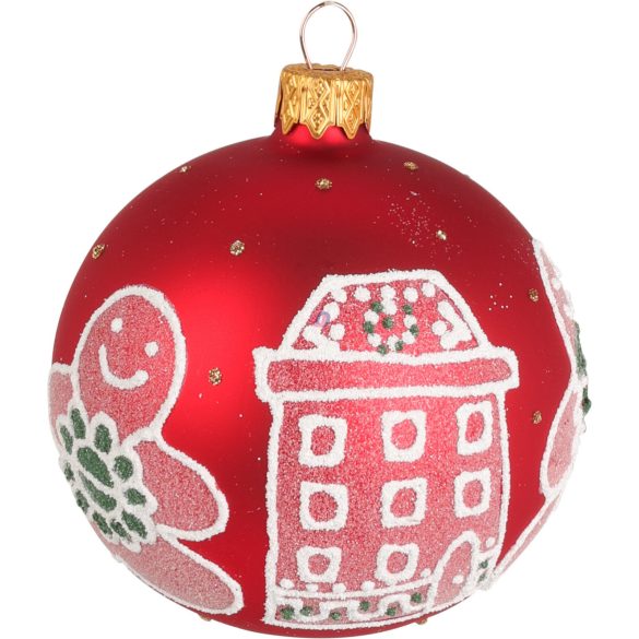 Kézműves Piros, Fehér karácsonyfagömb szett üveg, kézzel festett 8 cm 12 db-os