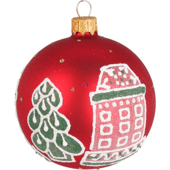 Kézműves Piros, Fehér karácsonyfagömb szett üveg, kézzel festett 8 cm 12 db-os