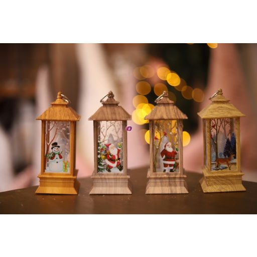 Prémium Fa hatású Lámpás 13 cm LED világtással, elemes 4 féle választható kivitelben