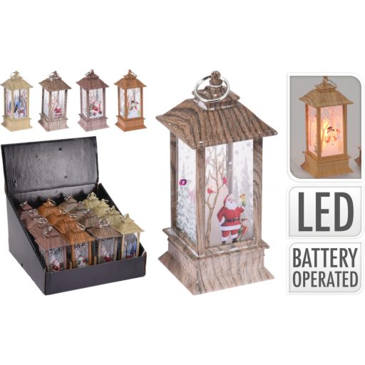 Prémium Fa hatású Lámpás 13 cm LED világtással, elemes 4 féle választható kivitelben