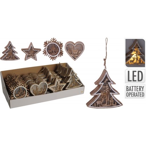 Világító ablakdísz fa LED 14cm akasztós karácsonyi ablakdekoráció - AX5305000