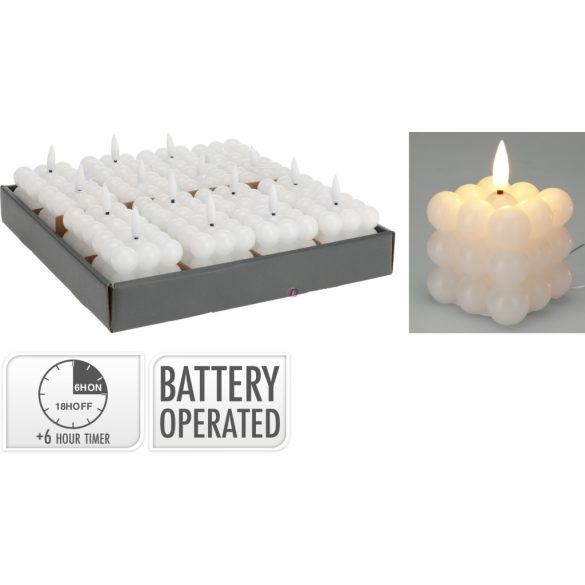 LED-es gyertya Buborék forma 5,8 cm fehér, időzítős