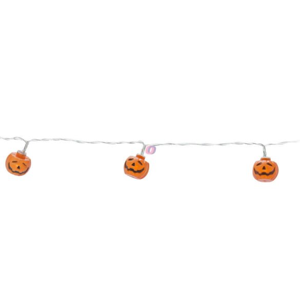 Halloweeni, őszi  tök fényfüzér elemes 12 LED 1,4 m 2xAA