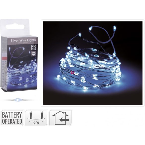 Micro LED fényfűzér 100 LED hidegfehér ezüstdrót elemes 505 cm