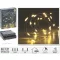 Időzítős elemes fényfűzér 40 LED melegfehér +8 program, ezüstdrót micro led