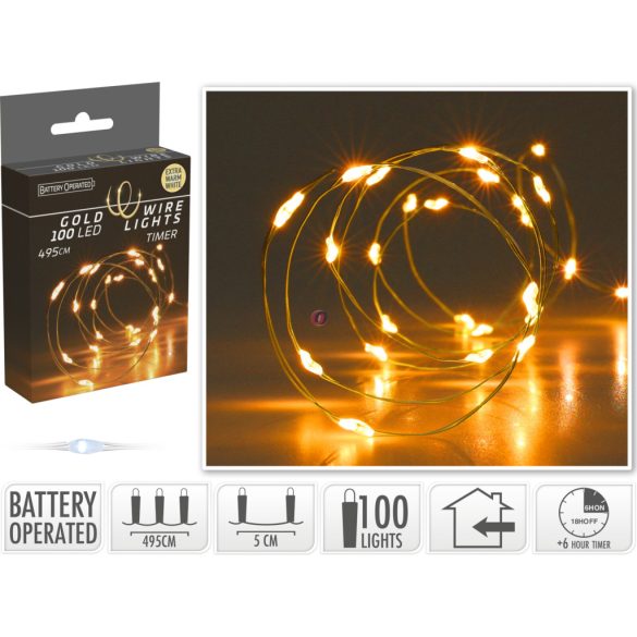 Időzítős elemes fényfüzér vintage 100 LED extra melegfehér micro led