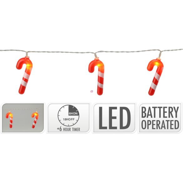 Candy cane, cukorbot fényfüzér 20 LED 285 cm