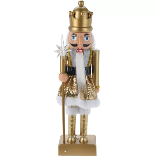LED-es Luxury Diótörő figura zenélő, arany 40 cm, 4 féle