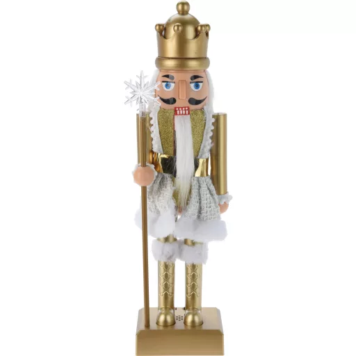 LED-es Luxury Diótörő figura zenélő, arany 40 cm, 4 féle