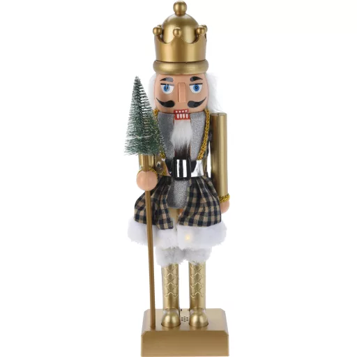 LED-es Luxury Diótörő figura zenélő, arany 40 cm, 4 féle