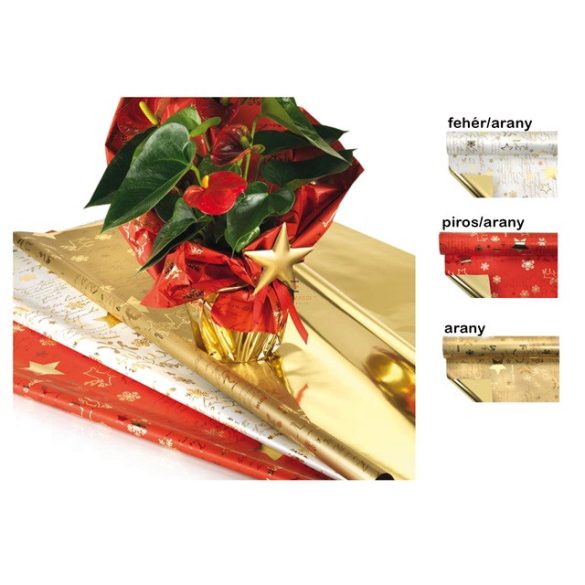 Csomagoló fólia karácsonyi mintás 1x25m fehér/arany
