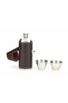 Palack poharakkal bőr tokban, fém 5x15cm,236ml