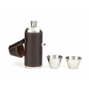 Palack poharakkal bőr tokban, fém 5x15cm,236ml