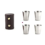 Poharak bőr tokban, fém 30ml
