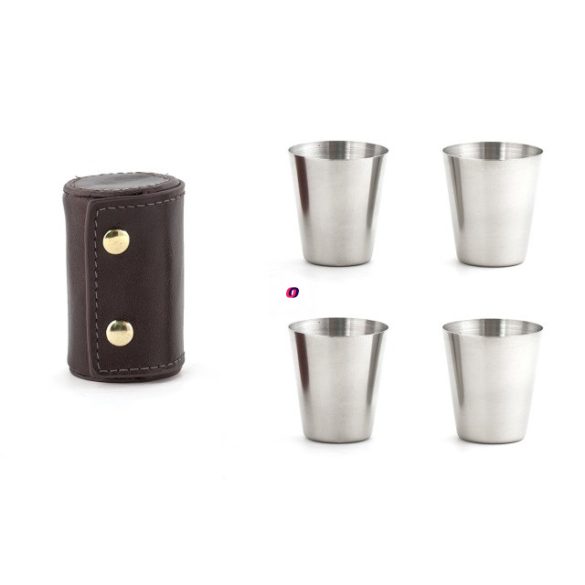 Poharak bőr tokban, fém 30ml