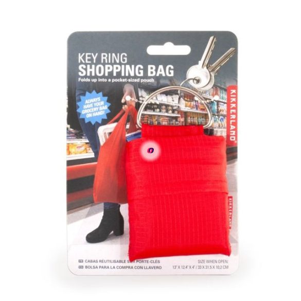 Bevásárló szatyor, kulcstartón hordozható, piros