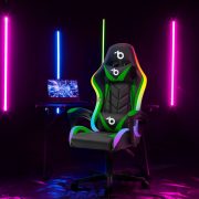   RGB LED-es gamer szék - karfával, párnával - fekete / zöld