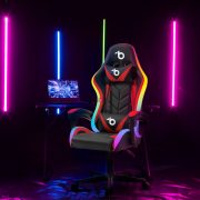   Professzionális LED-es gamer szék karfával, párnával RGB fekete / piros