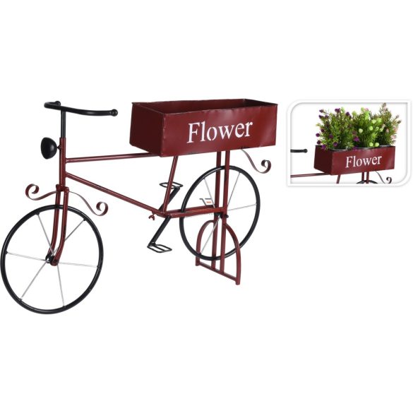 Vintage Bicikli virágtartó kerti dísz piros 67 cm