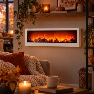   Kandalló LED-es lánghatással - fehér - elemes / USB-s - 60 x 10 x 20 cm