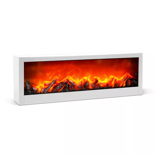 Kandalló LED-es lánghatással - fehér - elemes / USB-s - 60 x 10 x 20 cm