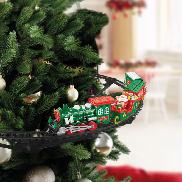 Karácsonyfa kisvasút zenél, világít elemes karácsonyfára szerelhető