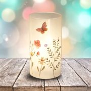 Tavaszi virágos LED dísz mécsestartó üveg 18x9 cm