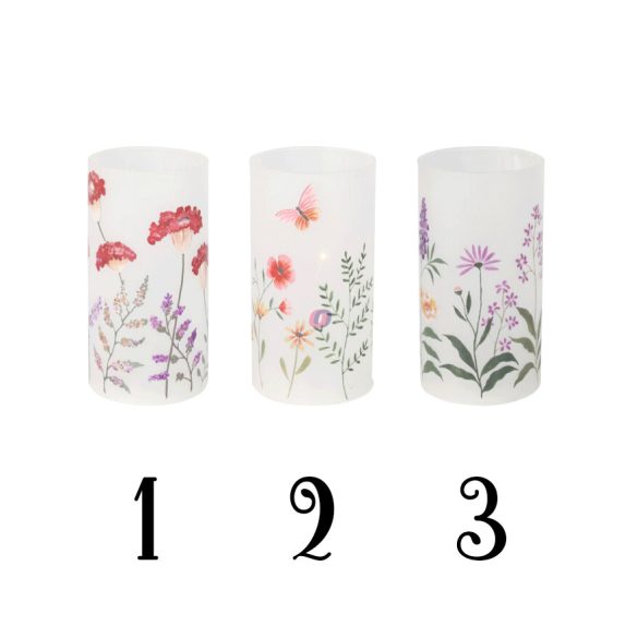 Tavaszi virágos LED dísz mécsestartó üveg 18x9 cm